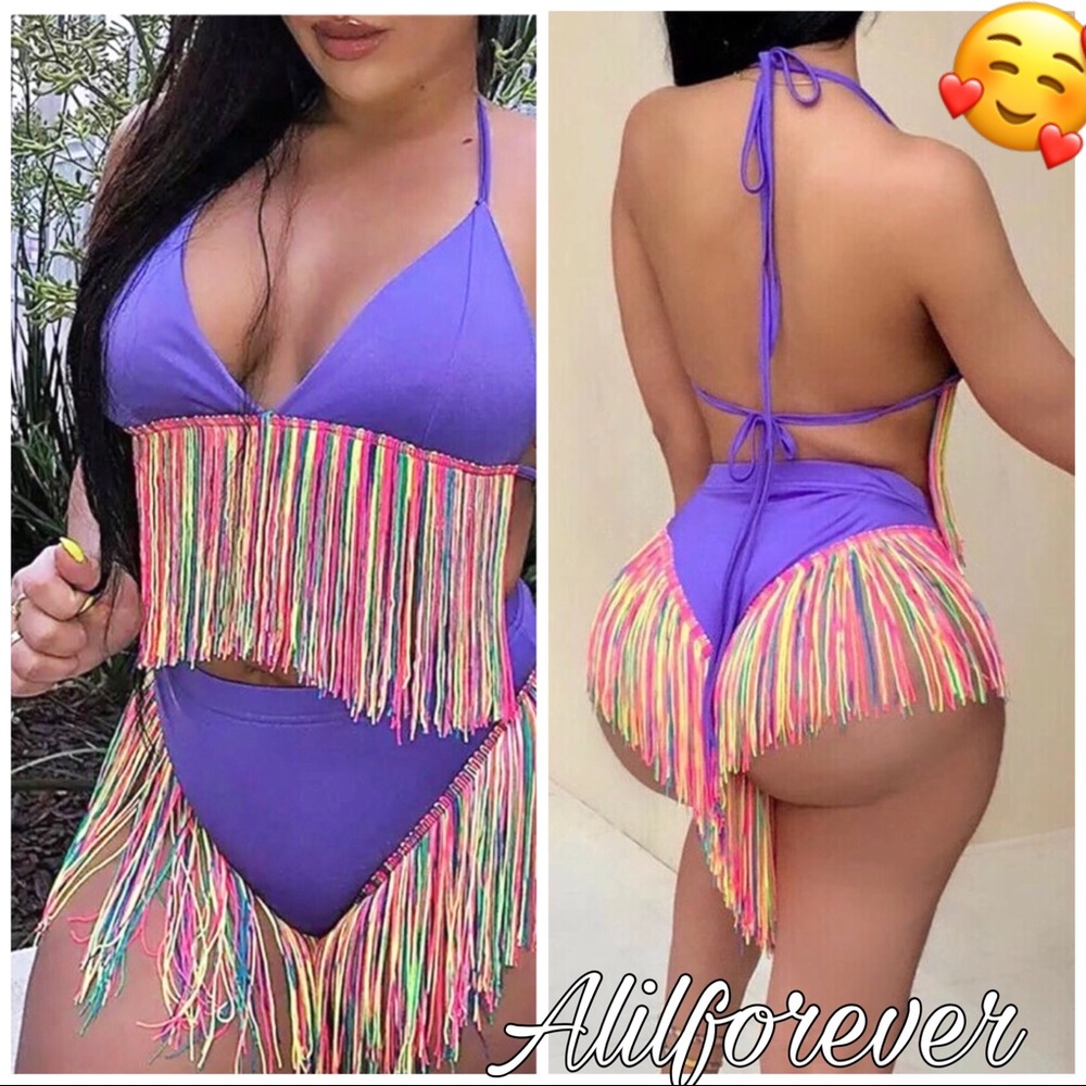 🌈Sexy Purple Bikini Swimwear With Tassels🥰 - Picture 2 of 3